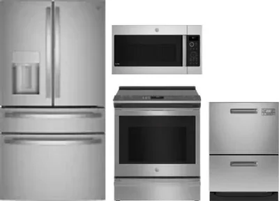 4 Piece Package Includes Refrigerator, Range, Microwave And Dishwasher